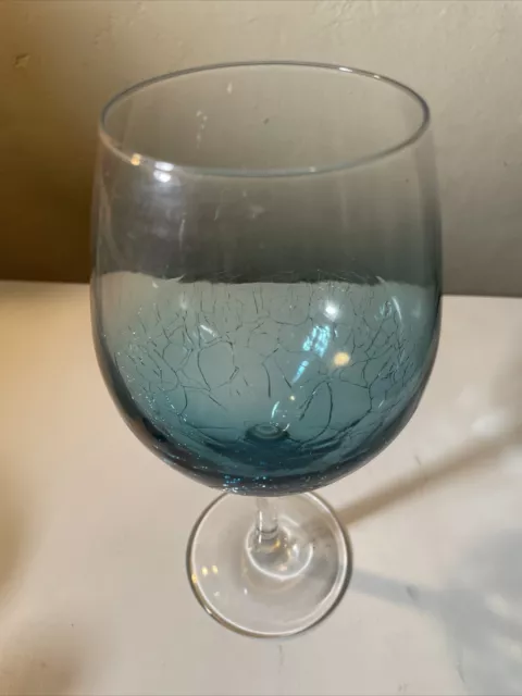 Pier 1 Blue Teal Crackle Wine Glass 8 1/2” Tall 7 Available