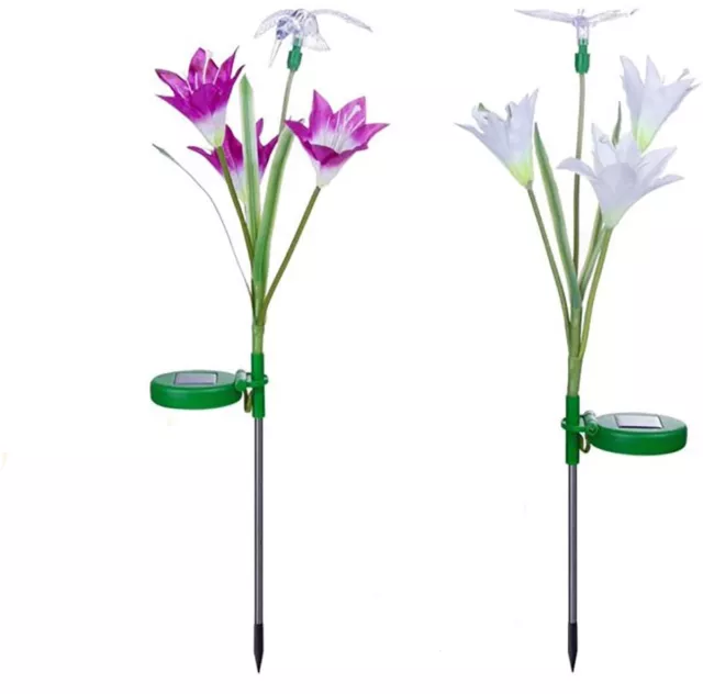 2 LED Solar Lily Blumen Solarleuchte Lampe Licht Landschaftslampe Garten Deko