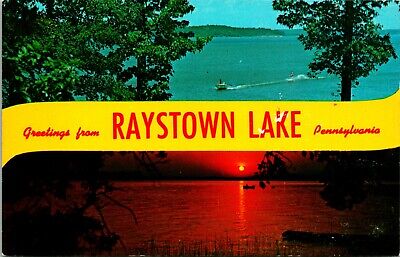 Dual View Banner Greetings From Raystown Lake  PA  UNP Chrome Postcard