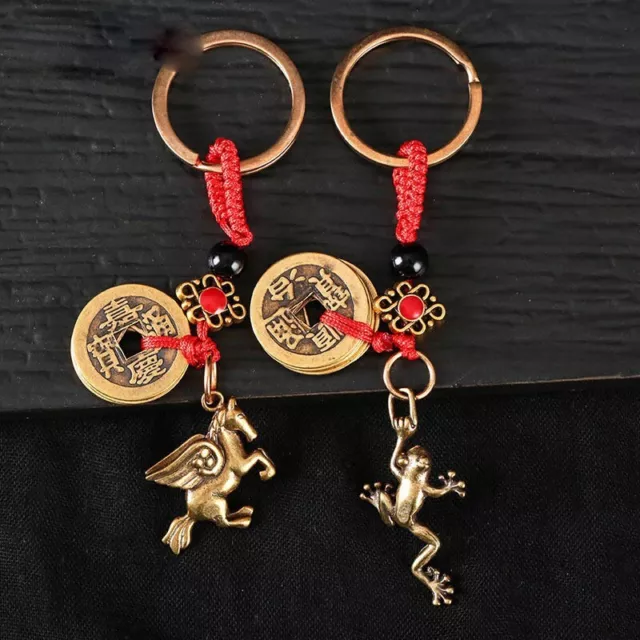 Pure Brass Frog Horse Key Chain Lanyard Pendant Rope Keyring Hanging Miniature