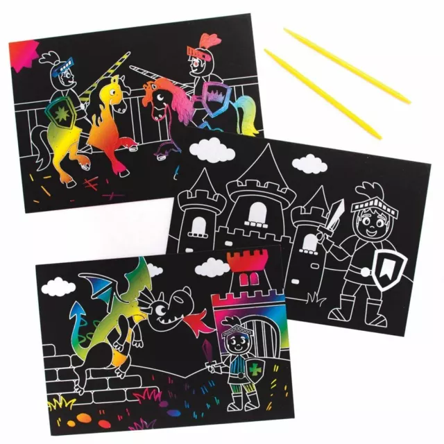 Scratch Art Knight Pictures Kit Kids Crafts Colourful Creative Fun Activity Pack