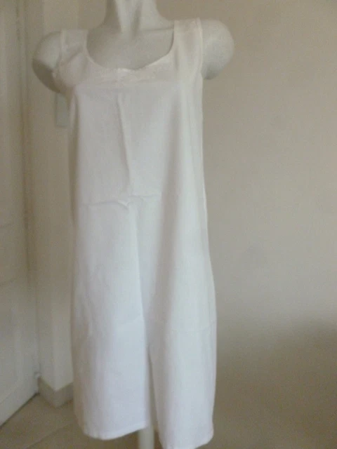 ANCIENNE CHEMISE DE Nuit Coton Brodee Mi Longue Sans Manche Pour