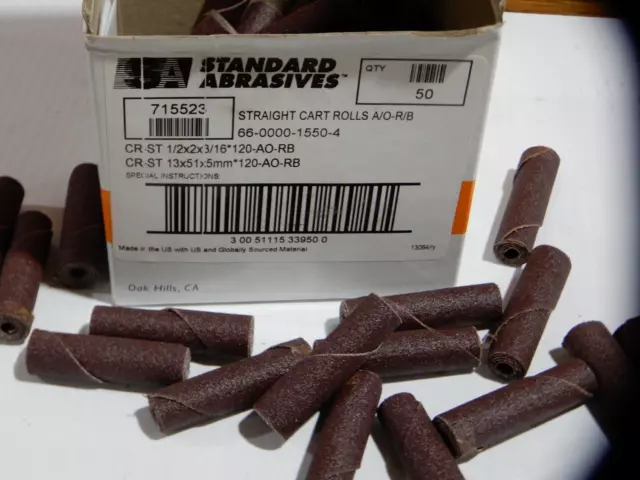 50 pcs SA Standard Abrasive 1/2" x 2 x 3/16" sanding cartridge rolls 120 grit 3M
