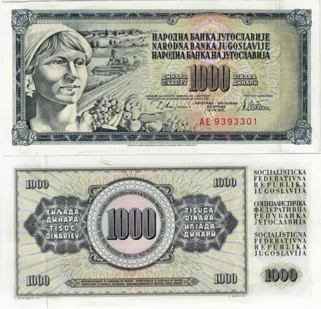 Jugoslawien Banknote UNC 1000 Dinara 1978 Narodna Banka Jugoslavije P-92c