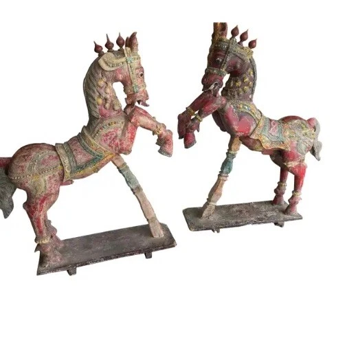 RARE Pair of Enormous Rajasthani Carved Rearing Horses