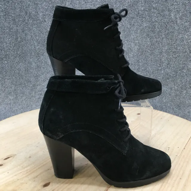 Nine West Boots Womens 7M Ankle Booties High Heels Black Suede Lace Up Round Toe