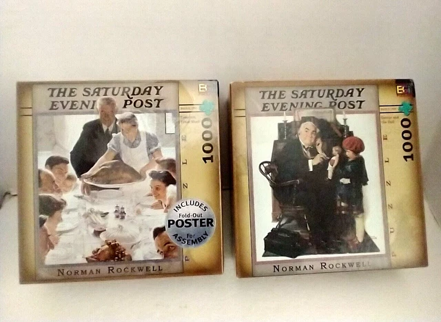 Lot 2 NORMAN ROCKWELL puzzle box + poster Freedom from want Doctor and the doll