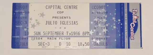 9/7/86 Capital Centre Celine Dion Julio Iglesias Concert Full Ticket Stub