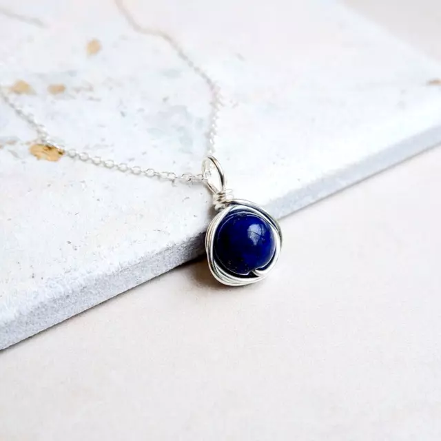 Lapis Lazuli Necklace Sterling Silver Handmade September Birthstone Gift Wrapped