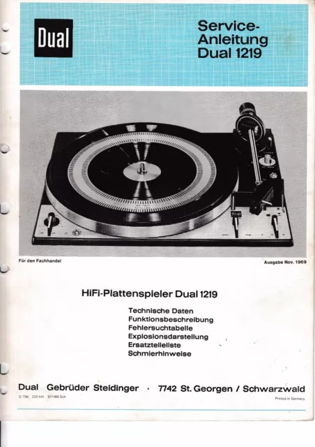 Service Manual-Anleitung für Dual 1219