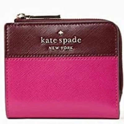 Kate Spade Small L-Zip Bifold Wallet - Staci Color Block - Pink Multi (WLR00121)