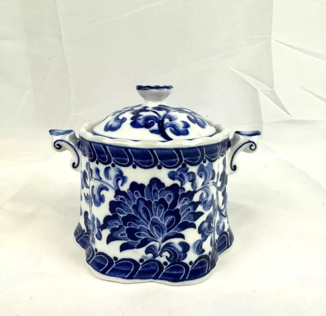 Andrea By Sadek Sugar Bowl Blue Mum White With Blue Floral Cobalt Blue B13