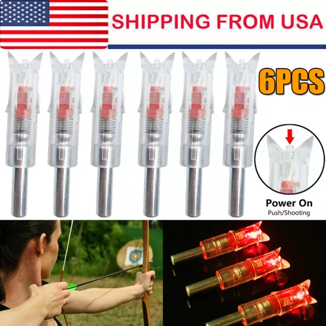 6PCS Red LED Lighted Nocks for Bolts 297-302 Crossbow Bolts ID 300''/7.62mm