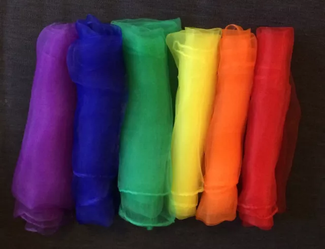4 Scarves sensory fabric multicoloured fabric squares magic silks dance scarves