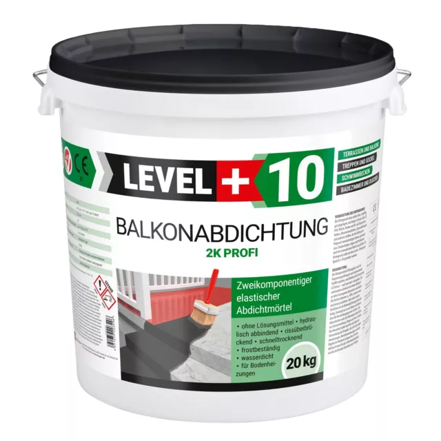 Balkonabdichtung 2K für Terasse Bad Balkon Außen Abdichtung 20kg Level+ RM10