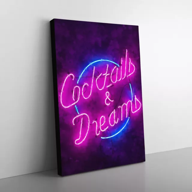 Cocktails And Dreams Sign Canvas Wall Art Print Framed Picture Decor Living Room