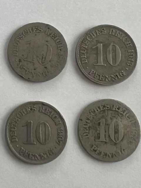 Münzen Kaiserreich 4x  10 Pfennig verschiedene Jahrgänge 3