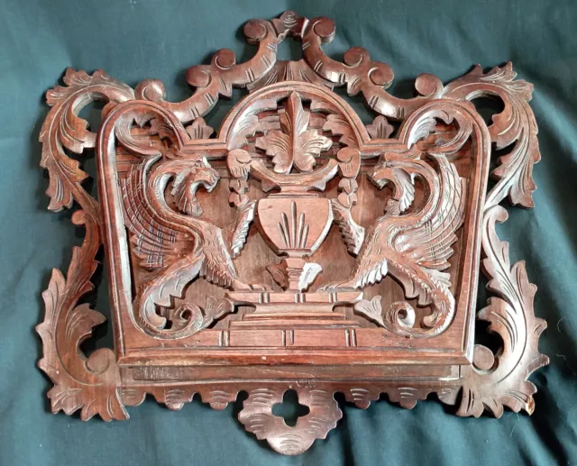 Ancien Porte Lettre Courrier Mural  Bois Sculpte Décor Griffons Chimeres Dn3654