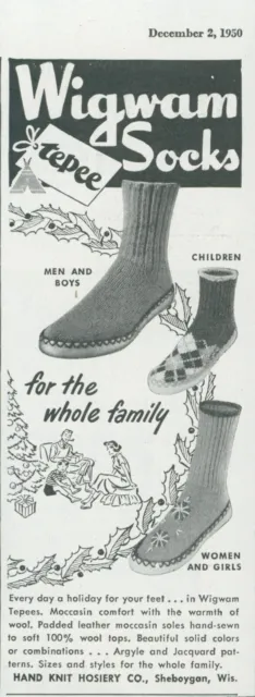 1950 Wigwam Tepees Socks Moccasin Comfort Christmas Gift Vintage Print Ad SP7