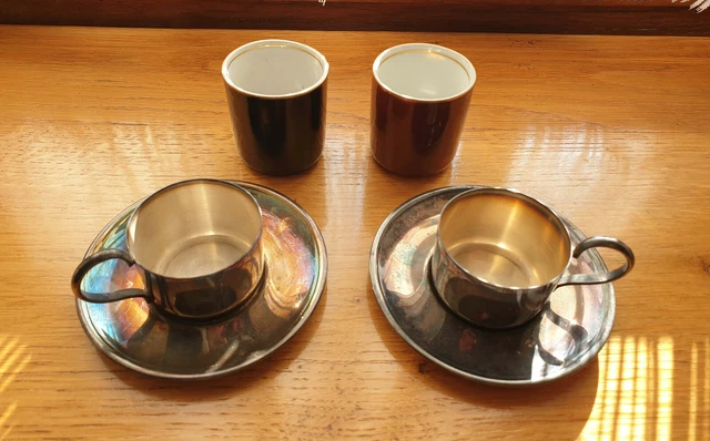 Porte-tasse Ancien En Métal Argenté Avec Verre Décoré – Superbe Décors