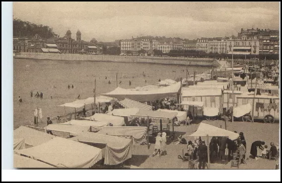 San Sebastian Espana Tarjeta postal ~1910/20 No. 14 aspecto de la playa Strand