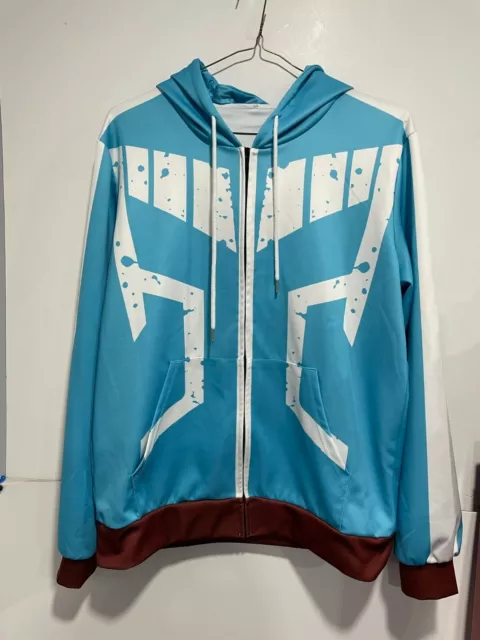 My Hero Academia Sky Blue/Brown//White Silky Fleece Hoodie! Bold Graphic XL RARE