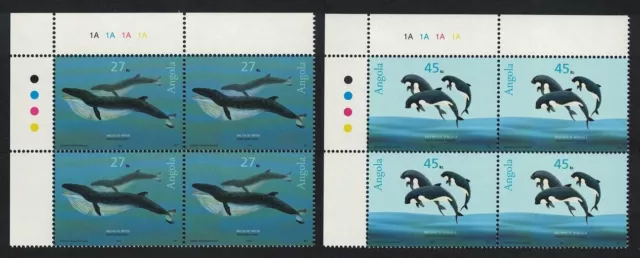 Angola Whales Dolphins Marine Mammals 2v Corner Blocks of 4 2003 MNH