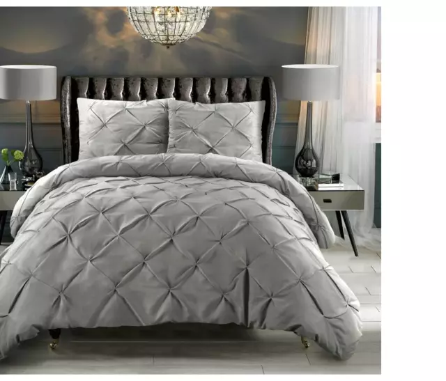 DOUBLE Duvet Cover Set Pinch Pleat Grey Collingwood 136 TC FIXTEX Brambly cottag