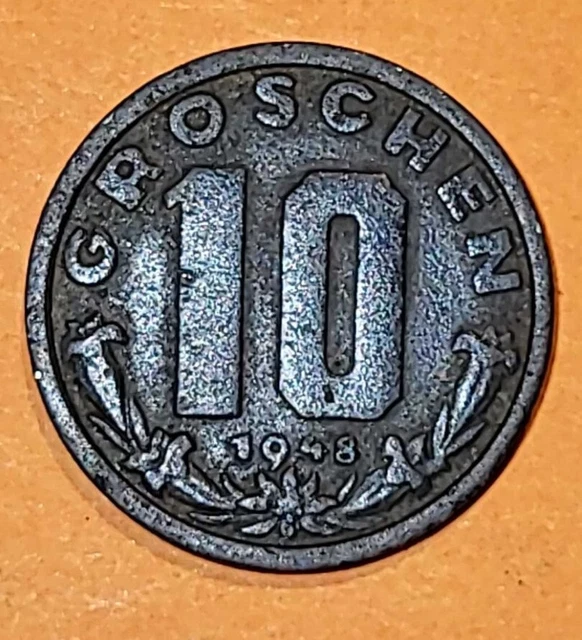 1948 Austria 10 Groschen-KM# 2874-Zinc Second Schilling junk drawer find 2