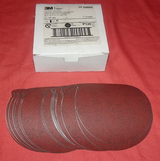 50 Discs 3M 375L Coated Alum Oxide Disc  Grade = P120 Grit = 5 In Diameter 55692