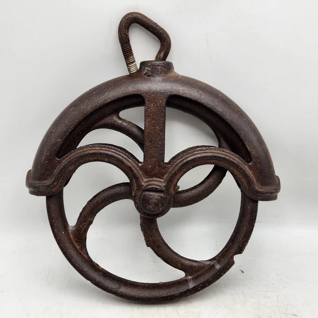 Antique Cast Iron Old Farm Barn Well Pulley Wheel Steampunk - Small 9" Wide