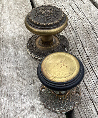 Antique Ornate Brass Doorknobs w/ Backplates
