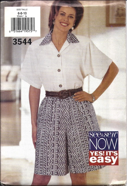 UNCUT Vintage Butterick Sewing Pattern Misses Loose Fitting Top Shorts Sew 3544
