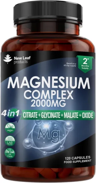 Magnesium Glycinate 4-in-1 Complex 2000mg - High Strength Magnesium Capsules,...