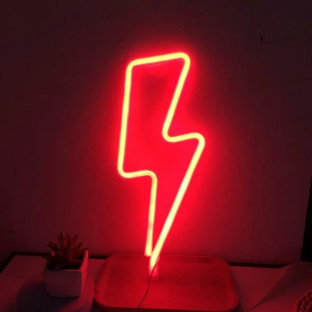 LED NEON SIGN Lightning Shaped Wall Night Light USB Battery Operated
