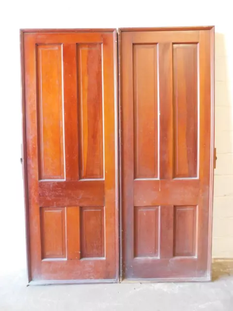 1890's Antique Double POCKET DOORS Four Raised Panels VICTORIAN Style Fir ORNATE