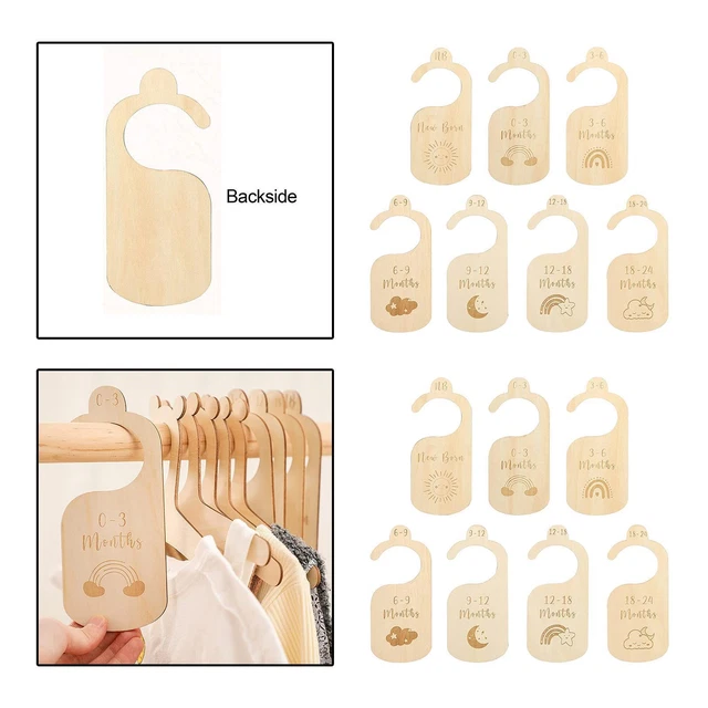 7 Pieces Wooden Baby Closet Size Dividers, Hanging Cloth Size Organizers for