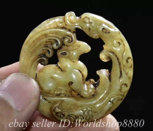 1.8" Old Chinese Jade Carved Fengshui Dragon Pi Xiu Yu Bi Pendant Amulet