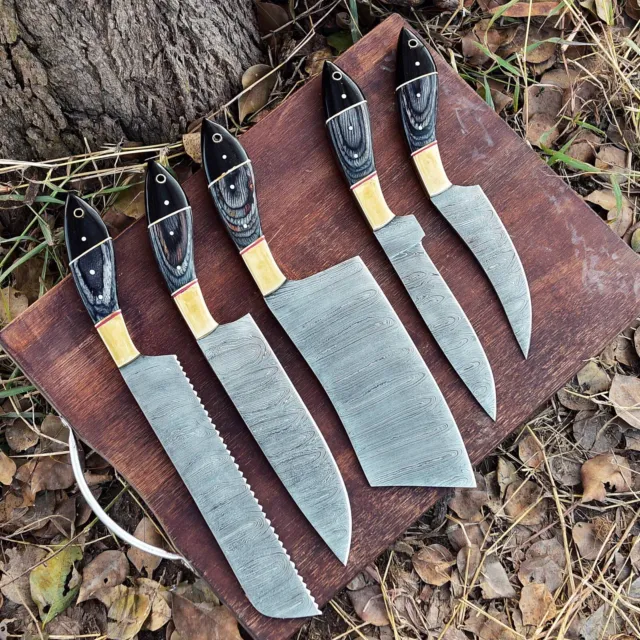 Professional Handmade Damascus knives set Chef Knife Set Kitchen KNIVES SET 2