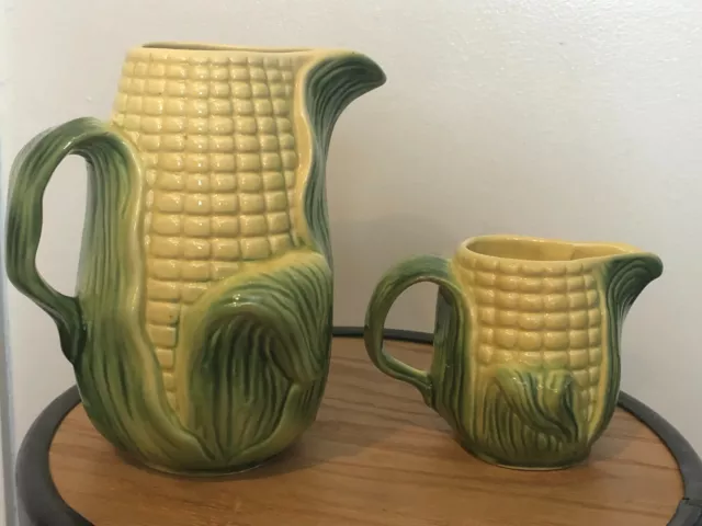 Vintage Stanford Pottery Corn Pitchers #516 and #508-Yellow and Green