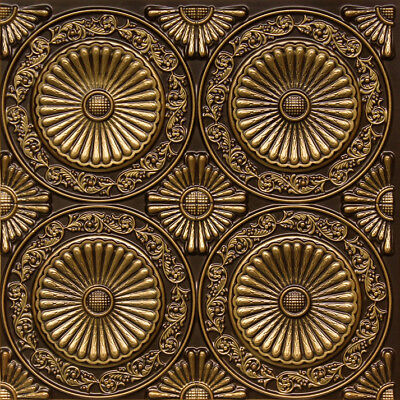 Faux Tin PVC Decorative Ceiling Tile 2'x2' - Antique Brass #235 Glue-up
