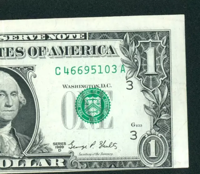 ((Error - Misaligned)) $1 1969 ((Xf)) Federal Reserve Note ** Currency