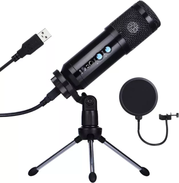 Set Microfono a Condensatore USB Cardioide Microfono Treppiedi Filtro Anti-Vento