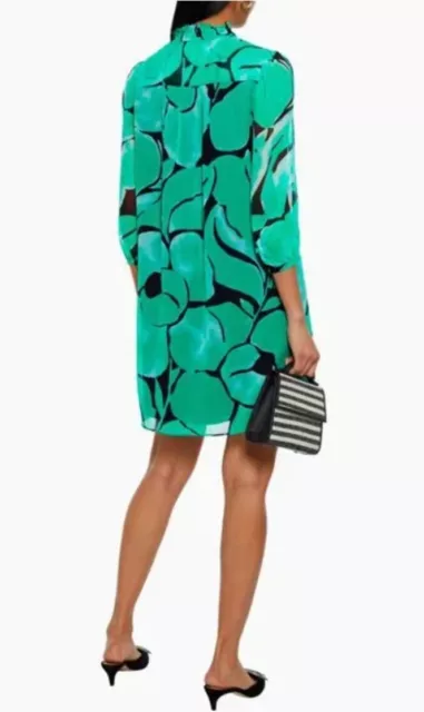 Diane von Furstenberg Layla Pintucked Printed Silk-Chiffon Mini Dress Small NWT 3