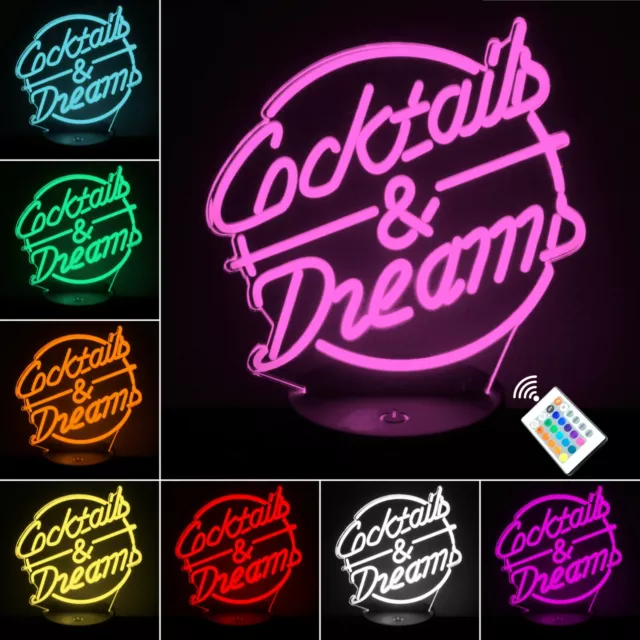 Cocktails & Dreams LED Neonbar Schild Nachtlicht.  Mancave Cruise Film Achtziger