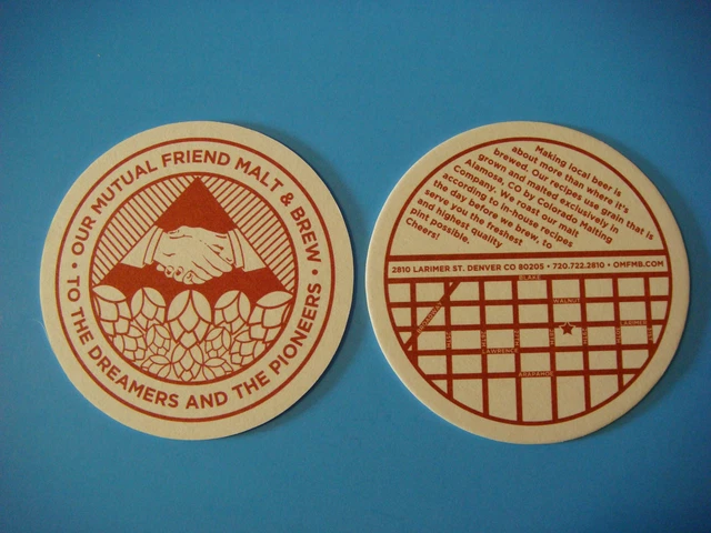 Beer Brewery Coaster ~**~ OUR MUTUAL FRIEND Malt & Brew ~ To Dreamers ~ COLORADO
