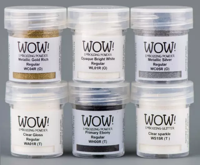 Wow Prägung Pulver Starter Kit Set 6 x 15ml Töpfe verschiedene Farben klar weiß 3