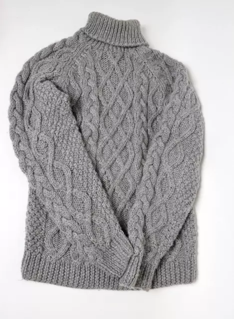 Vintage Men's GANT Hand Knit 100% Wool Gray Fisherman Turtleneck Sweater Size M