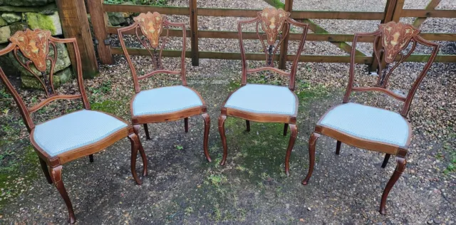 Set Of 4 Beautiful Inlaid Edwardian Dining Chairs