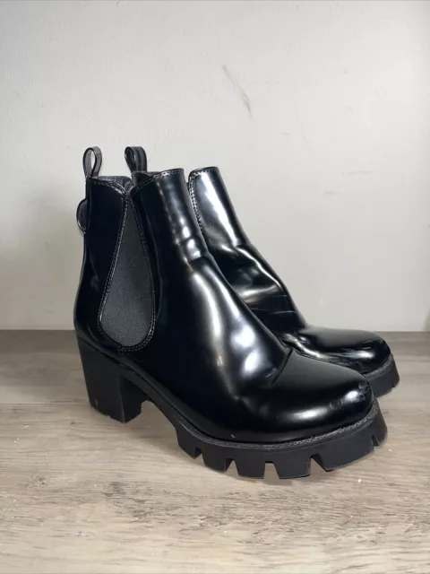 Azalea Wang Black Patent Platform Lug Sole Ankle Boots Women's EU Size 39 US 8.5
